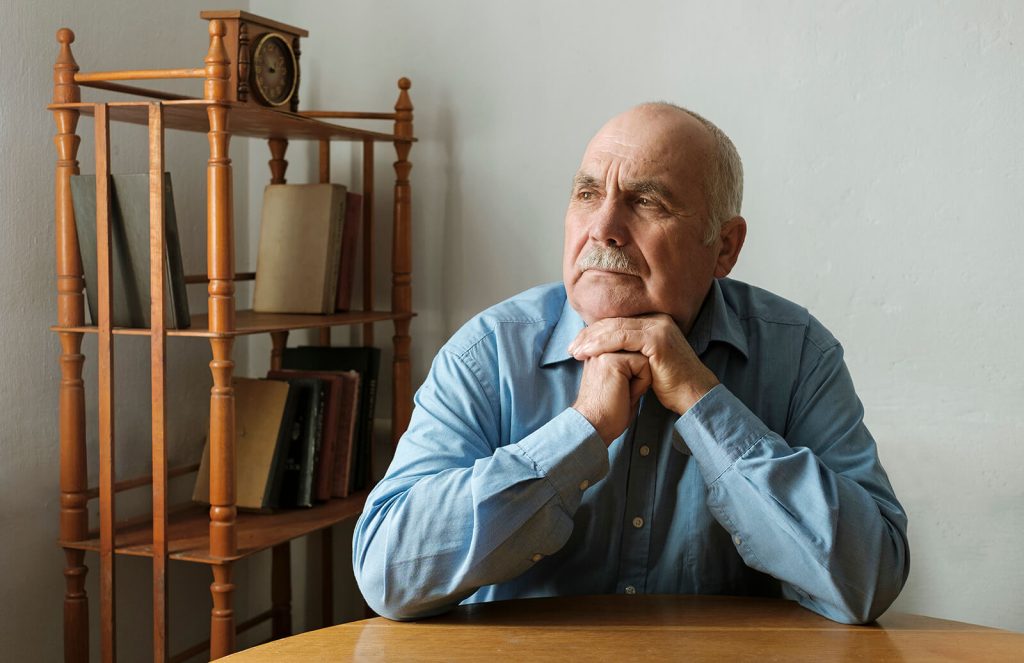 elderly widower thinking about his wife's deceased estate and probate options.