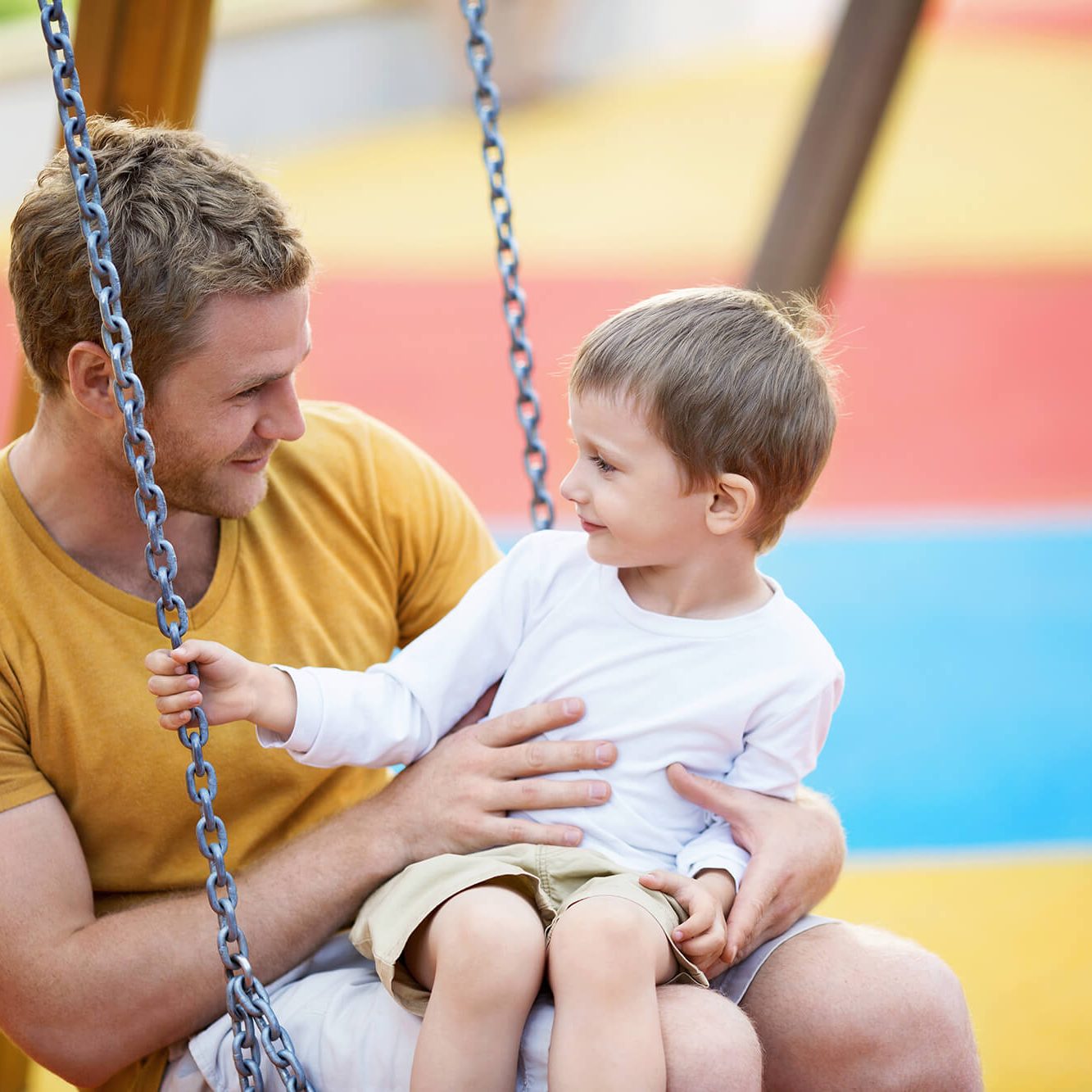 Man with son receiving family law assistance.